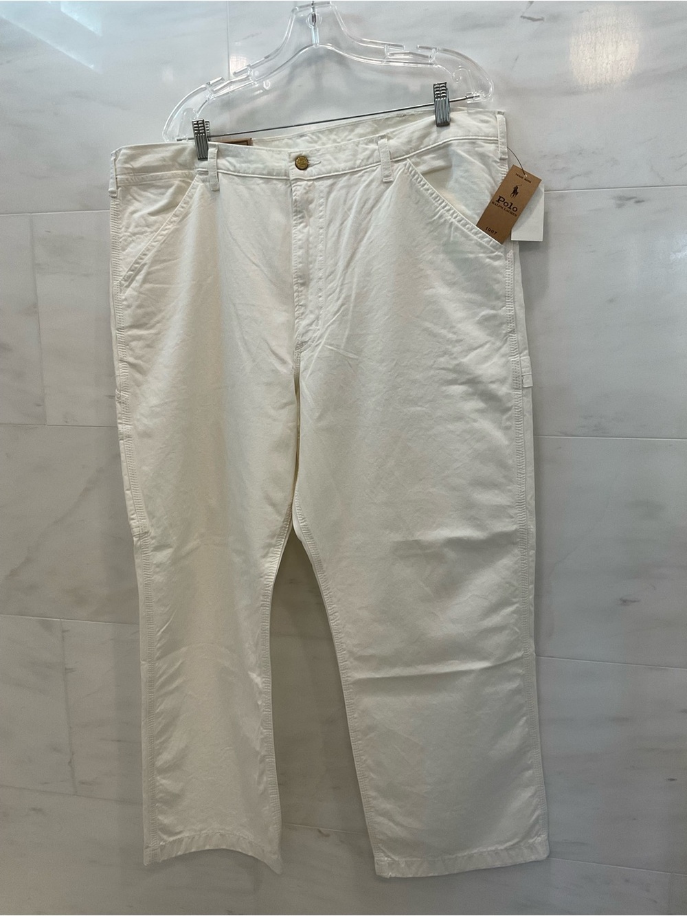 Polo Ralph Lauren Deckwash White Dungaree Fit Twill Carpenter Pants sz 38-30 T73